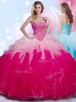 Multi-color Ball Gowns Beading and Ruffles Sweet 16 Dresses Lace Up Tulle Sleeveless Floor Length