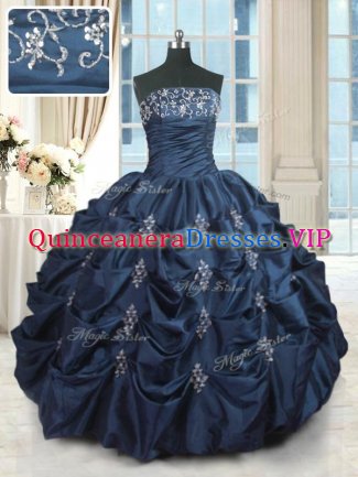 Traditional Taffeta Sleeveless Floor Length 15 Quinceanera Dress and Beading and Pick Ups