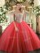 Off The Shoulder Sleeveless Lace Up 15 Quinceanera Dress Coral Red Tulle