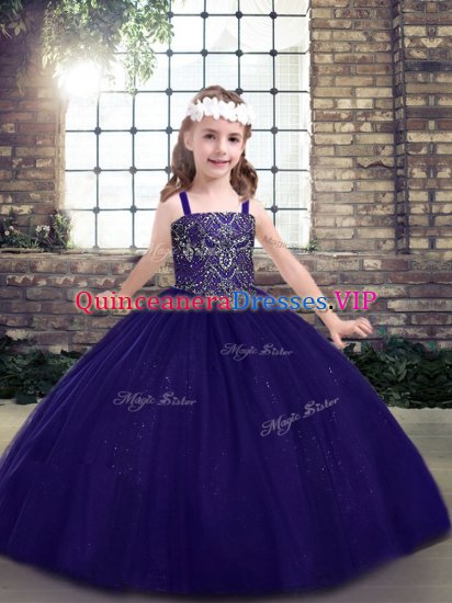 New Arrival Floor Length Purple Little Girl Pageant Dress Straps Sleeveless Lace Up - Click Image to Close