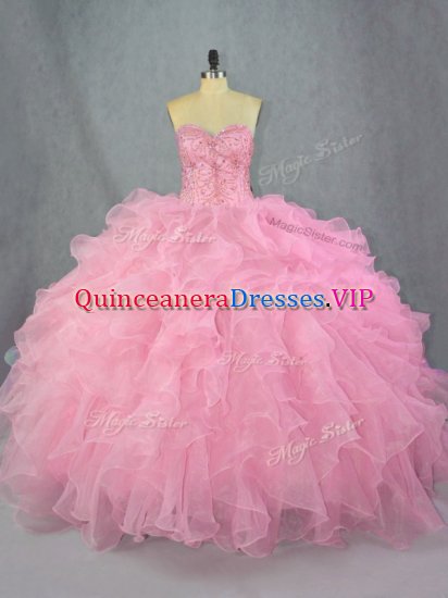 Sweetheart Sleeveless Organza Sweet 16 Dresses Beading and Ruffles Lace Up - Click Image to Close