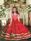 Red Lace Up Halter Top Ruffled Layers Pageant Dress Tulle Sleeveless