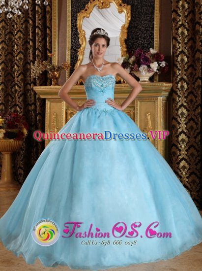 Portales New mexico /NM Aqua Blue For Beautiful Quinceanera Dress With Sweetheart Organza Beading ball gown. - Click Image to Close