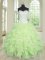 Best Selling Floor Length Yellow Green Party Dress Organza Sleeveless Beading and Ruffles