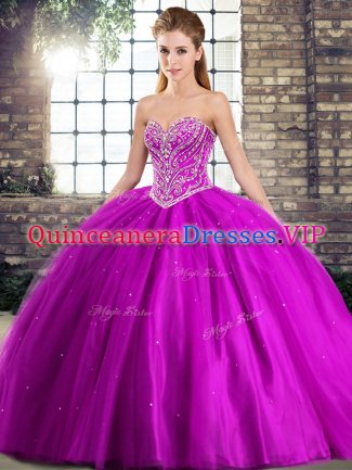 Captivating Purple Quince Ball Gowns Military Ball and Sweet 16 and Quinceanera with Beading Sweetheart Sleeveless Brush Train Lace Up