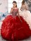 Popular Red Sleeveless Beading and Ruffles Floor Length Ball Gown Prom Dress