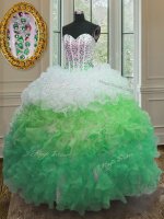Beautiful Multi-color Ball Gowns Organza Sweetheart Sleeveless Beading and Ruffles and Sashes ribbons Floor Length Lace Up 15th Birthday Dress