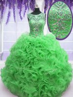 Affordable Scoop Beading and Ruffles Sweet 16 Dress Green Lace Up Sleeveless Floor Length
