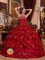 Dornstadt Customize Pick-ups and Appliques Wine Red Strapless Taffeta Quinceanera Dress
