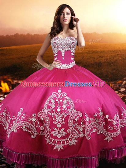 Floor Length Hot Pink 15th Birthday Dress Sweetheart Sleeveless Lace Up - Click Image to Close