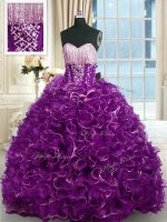 Purple Sleeveless With Train Beading and Ruffles Lace Up 15 Quinceanera Dress