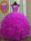 Fuchsia Straps Neckline Beading and Ruffles and Sequins Sweet 16 Dresses Sleeveless Lace Up