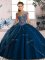 Stunning Blue Sweetheart Neckline Beading Vestidos de Quinceanera Cap Sleeves Lace Up