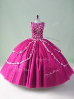 Fancy Fuchsia Ball Gowns Scoop Sleeveless Tulle Floor Length Zipper Beading and Appliques 15th Birthday Dress(SKU PSSW0754-3BIZ)