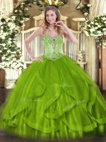 Glorious Olive Green Sweetheart Lace Up Beading and Ruffles Quinceanera Gown Sleeveless(SKU SJQDDT1110002-2BIZ)