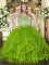 Glorious Olive Green Sweetheart Lace Up Beading and Ruffles Quinceanera Gown Sleeveless
