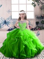 Sleeveless Tulle Floor Length Lace Up Little Girl Pageant Dress in with Beading and Ruffles(SKU PAG1199-2BIZ)
