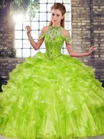 Olive Green Sleeveless Organza Lace Up Quinceanera Dresses for Military Ball and Sweet 16 and Quinceanera(SKU SJQDDT2114002-2BIZ)