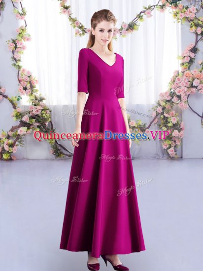 Ankle Length Zipper Quinceanera Court of Honor Dress Fuchsia for Wedding Party with Ruching - Click Image to Close