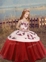 Trendy Red Lace Up Straps Embroidery Little Girls Pageant Dress Wholesale Organza Sleeveless(SKU PAG1280-5BIZ)