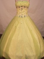 Cute A-line strapless floor-length net beading yellow green quinceanera dresses FA-X-093