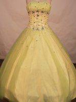 Cute A-line strapless floor-length net beading yellow green quinceanera dresses FA-X-093