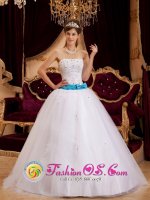 Waycross Georgia/GA Sashes and Appliques Decorate Bodice For Strapless white Quinceanera Dress