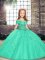 Tulle Straps Sleeveless Lace Up Beading Pageant Gowns For Girls in Aqua Blue