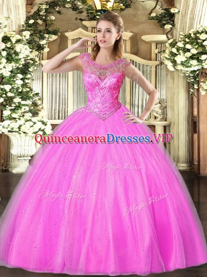 Cute Tulle Sleeveless Floor Length Quinceanera Dress and Beading - Click Image to Close