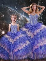 Classical Sweetheart Sleeveless Organza Quinceanera Dress Ruffled Layers and Sequins Lace Up